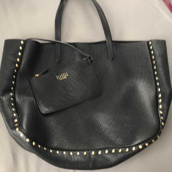 Barneys black leather tote bag with gold studs. - Picture 2 of 4